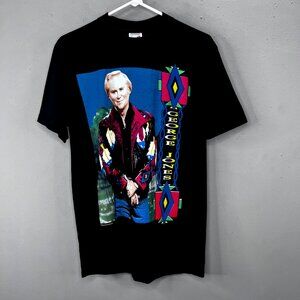 Vintage 90s George Jones Concert T Shirt M Black Cities Aztec High Tech Redneck